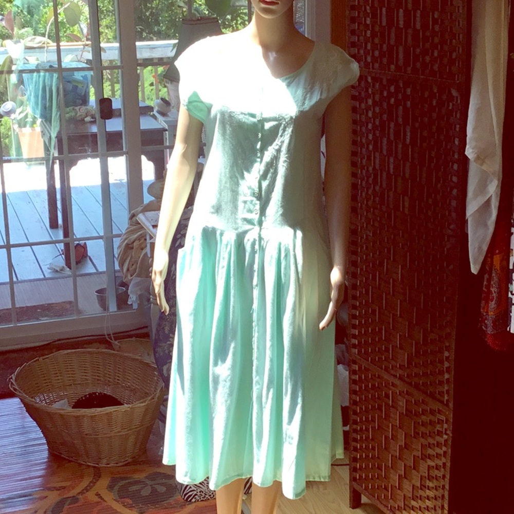 Sleeveless womens Cotten summer dress mint green S